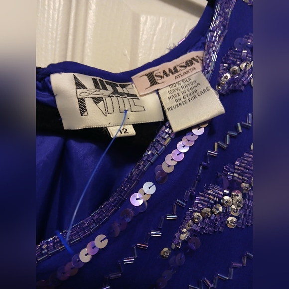 Isaacson's Lime Nite Vintage Purple Silver Silk Sequin 80s New Years Dress-12 - Picture 9 of 16